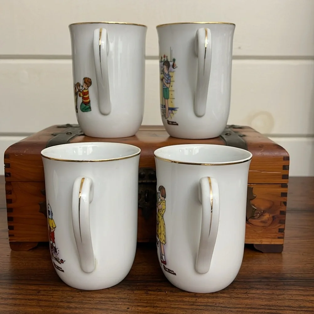 Set of (4) 1982 Norman Rockwell Good Old Days Diner Mugs